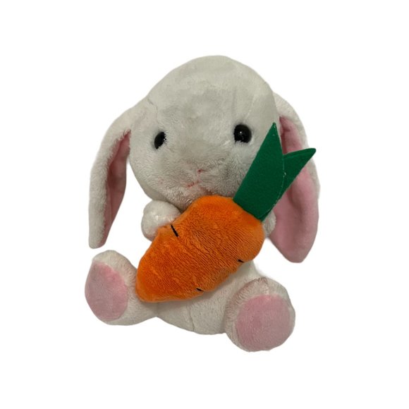 Hugfun White Bunny Rabbit Plush Holding Carrot Stuffed Animal Easter Floppy Ears - Picture 1 of 13